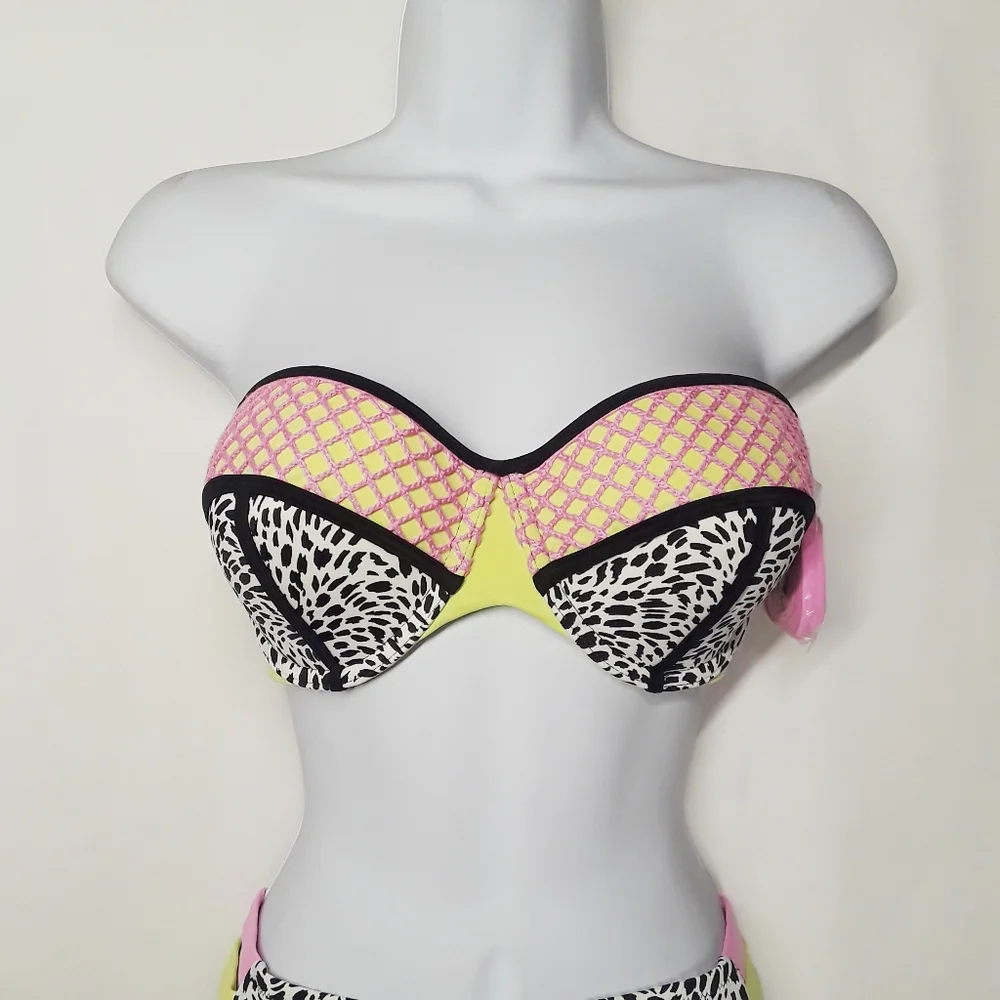 SHADE & SHORE Vacay Pink Yellow Animal Print 2PC Bikini 36D & Large  NWT
